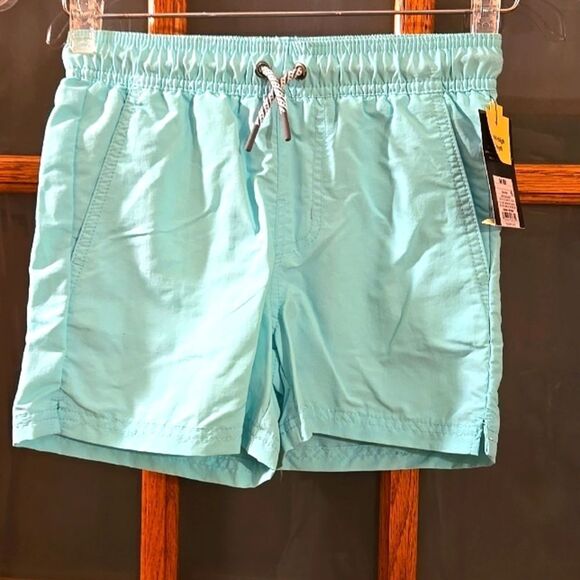 Boys solid swim trunks blue size 8 pockets drawstring waist upf 50+ bottom mint - Picture 2 of 11